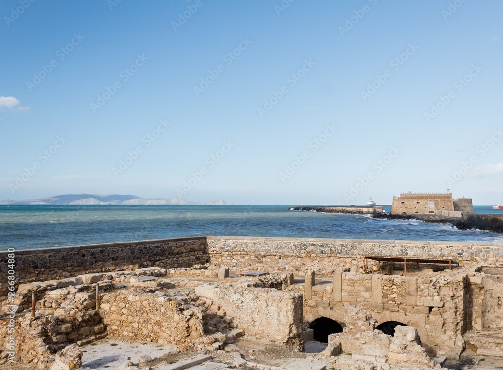 heraklion coast old venetian ruins koules fort clear day