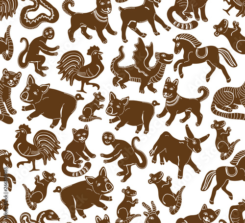 Seamless zodiac signs illustration pattern gingerbread isolated on white background.