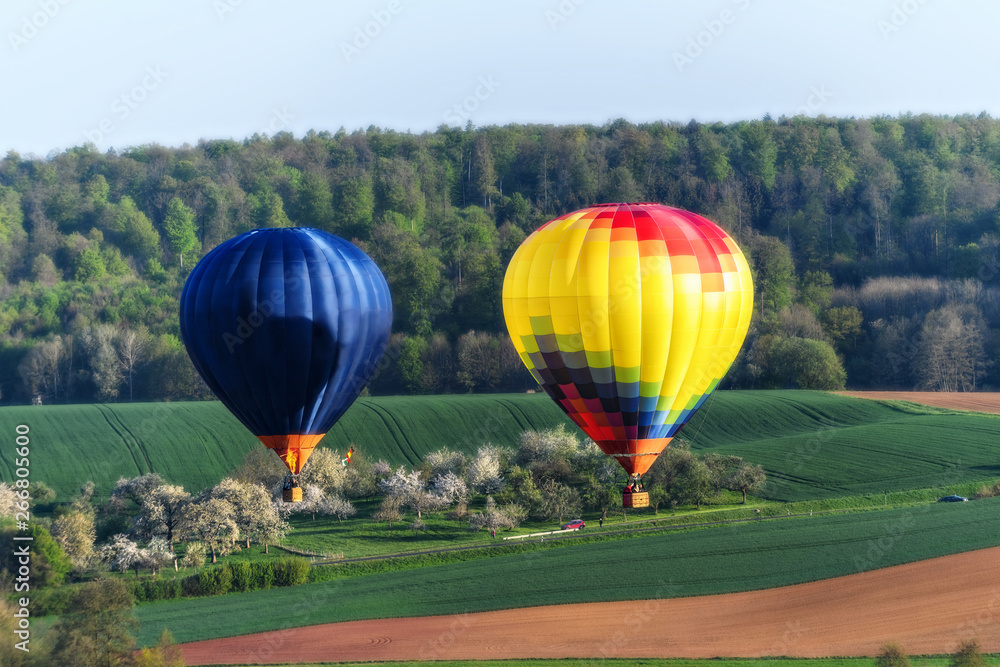 Naklejka premium hot air balloons over fields