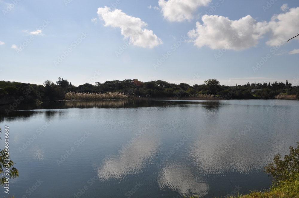 The beautiful natural Wetland Athalassas Lake landscape in Cyprus