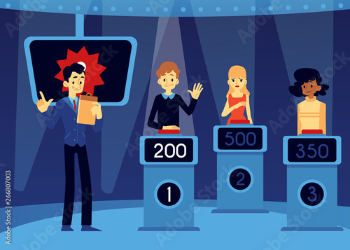 Vector flat erudite TV quiz show people