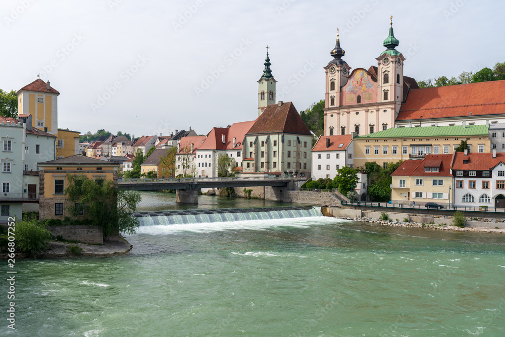 Fototapeta premium Steyr und Enns Zusammenfluss in Steyr