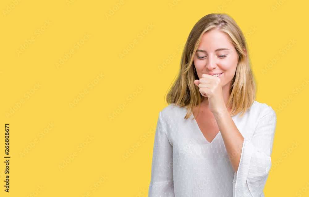 Beautiful young elegant woman over isolated background feeling unwell and coughing as symptom for cold or bronchitis. Healthcare concept. Beautiful young elegant woman over isolated background feeling unwell and coughing as symptom for cold or bronchitis. Healthcare concept.