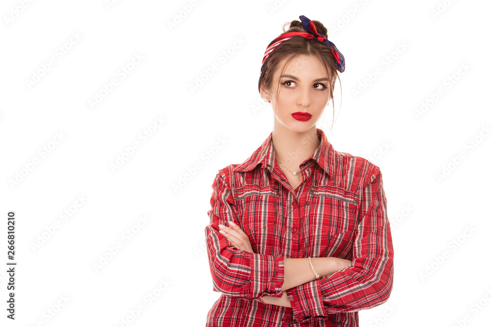 woman making up plan in mind looking to the side woman making up plan in mind looking to the side