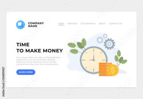 Time to make money web page site concept. Successful business vector flat graphic design cartoon illustration