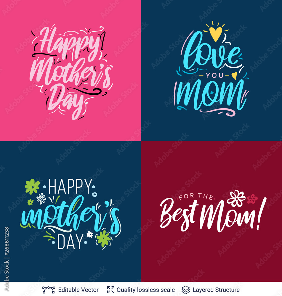 Set of greeting texts for Mother's Day holiday.