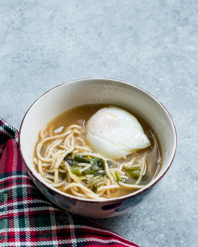 Homemade Japanese Ramen Noodle with Poached Eggs.