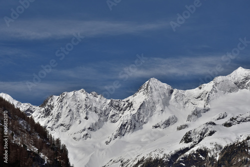 View of Pizzo Ventina from Chiareggio with the snow. © Fabiano
