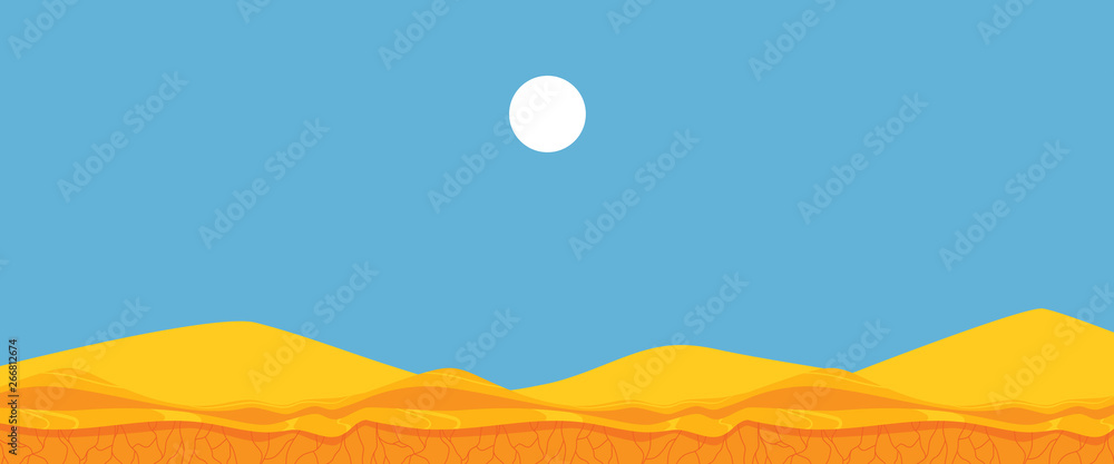 Vector flat landscape background blue sky sand
