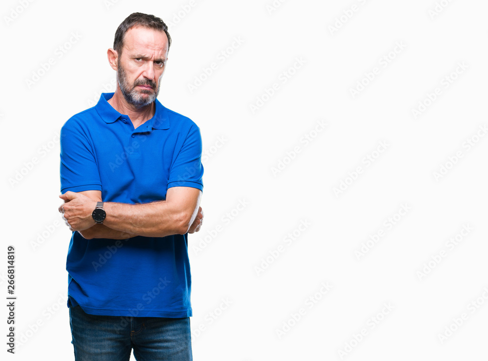 Middle age hoary senior man over isolated background skeptic and nervous, disapproving expression on face with crossed arms. Negative person. Middle age hoary senior man over isolated background skeptic and nervous, disapproving expression on face with crossed arms. Negative person.