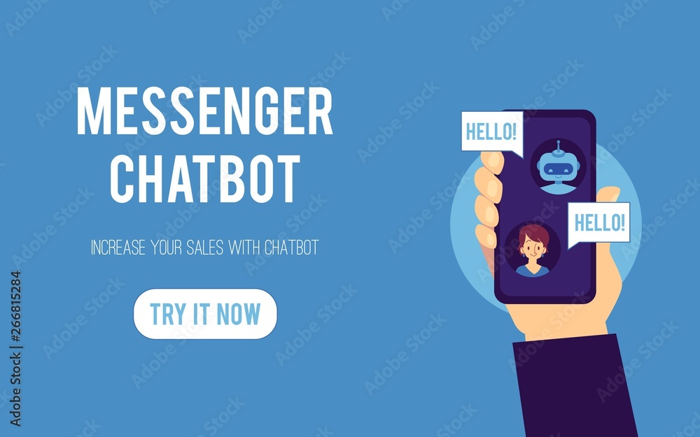 Vector young man dialog with chat bot
