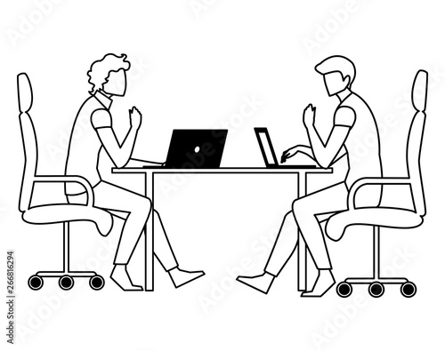 couple of businessmen seated in the office scene