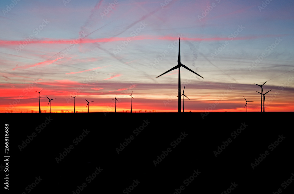 Fototapeta premium Stoessen / Germany: Windfarm at dusk