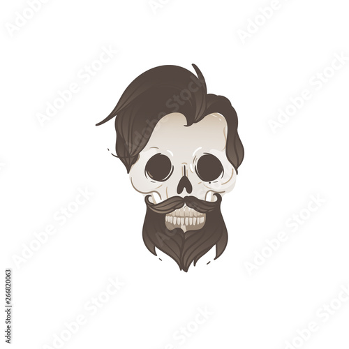 Hipster male skull with black hair and beard