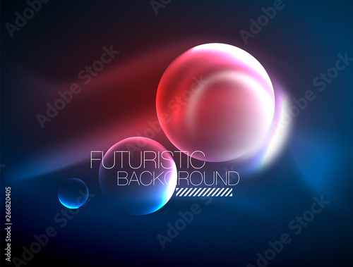Blue neon bubbles and circles futuristic abstract background
