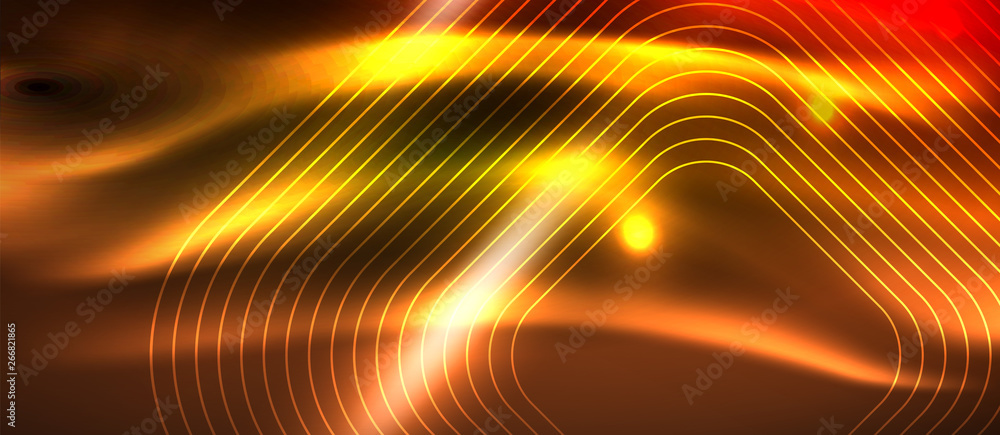 Obraz premium Neon square shapes lines on glowing light background