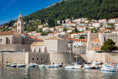 Dubrovnik city old port marina and fortifications seen from Porporela photo