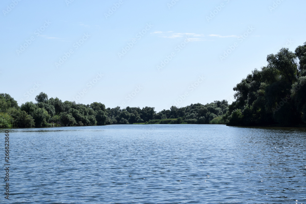 Landscape of Danube Delta. Danube distributary channel. Romania.