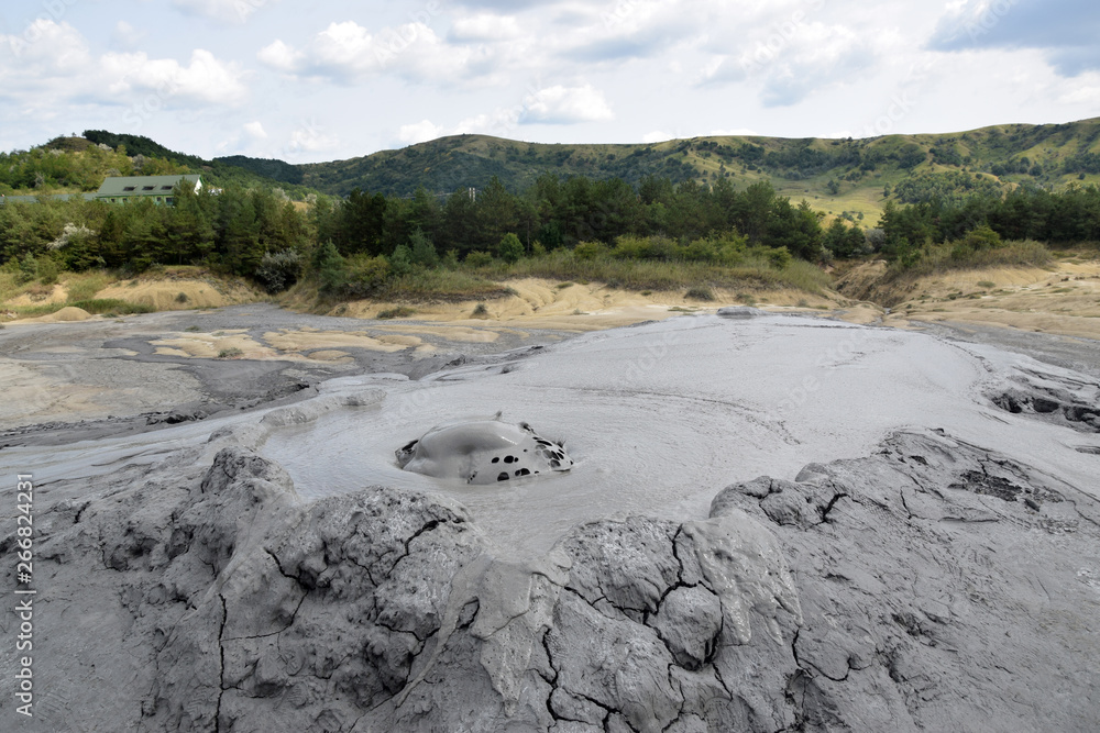 Erupting Mud Volcanoes (Vulcanii Noroiosi) in Berca. Buzau, Romania.