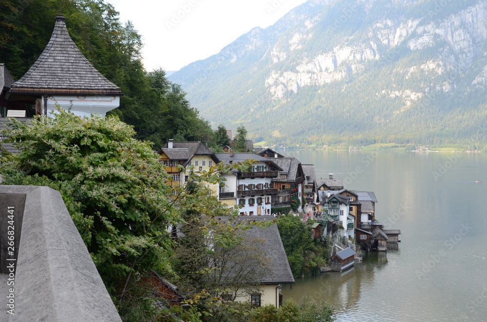 Buildings in Hallstatt in the Salzkammergut region in Austria