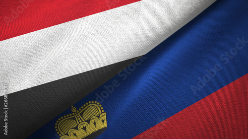 Yemen and Liechtenstein two flags textile cloth, fabric texture