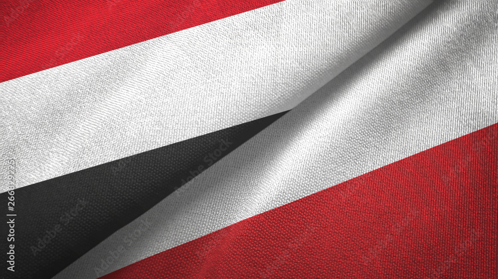 Yemen and Poland two flags textile cloth, fabric texture Yemen and Poland two flags textile cloth, fabric texture
