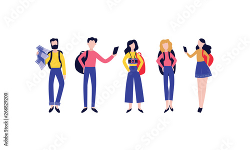 Vector flat tourists men women photo set