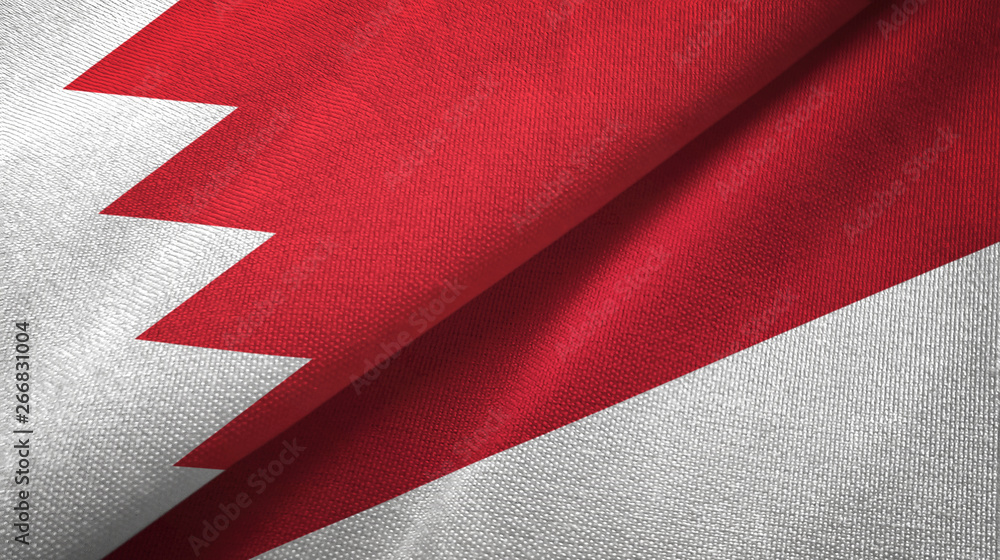 Fototapeta premium Bahrain and Indonesia two flags textile cloth, fabric texture