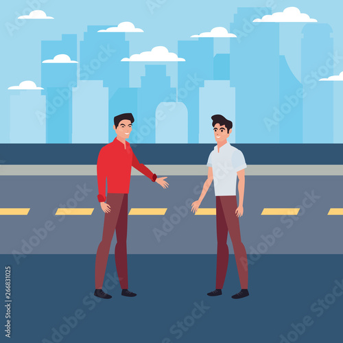 two men in the city street © djvstock