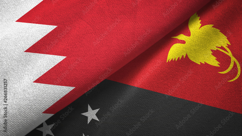 Bahrain and Papua New Guinea two flags textile cloth, fabric texture Bahrain and Papua New Guinea two flags textile cloth, fabric texture