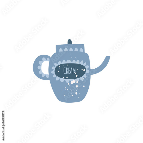 Covered ceramic teapot or creamer in flat cartoon style