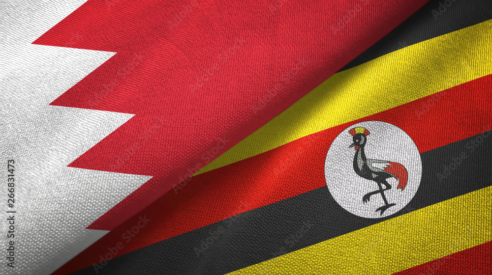 Fototapeta premium Bahrain and Uganda two flags textile cloth, fabric texture