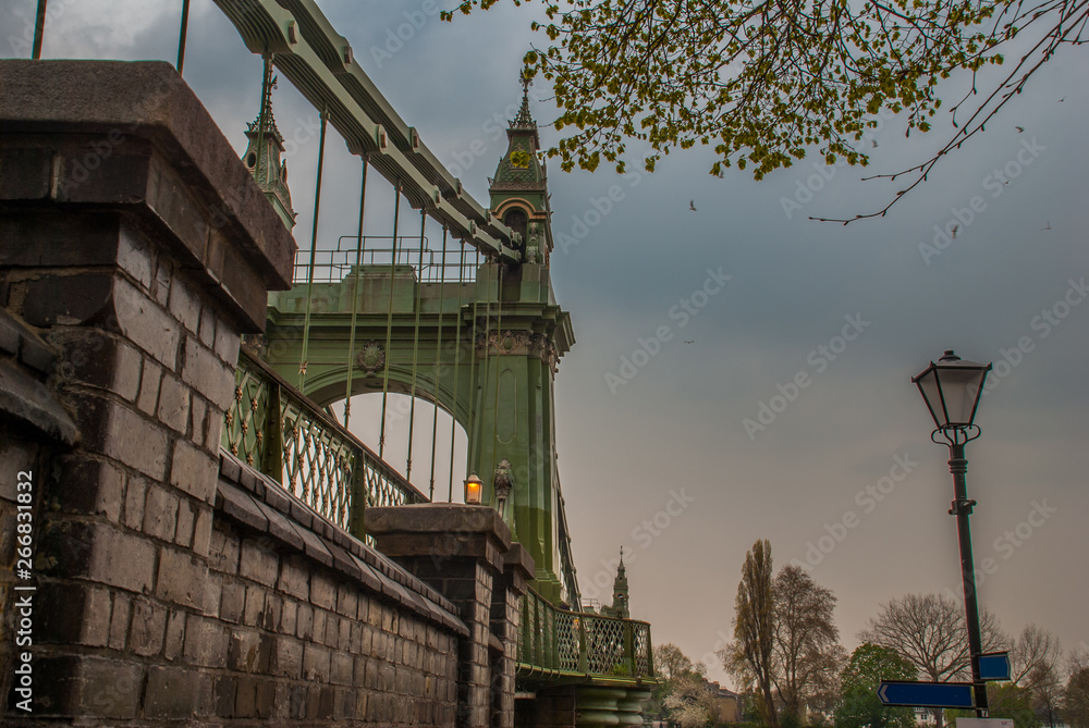 Hammersmith Bridge over the river Thames in London, England