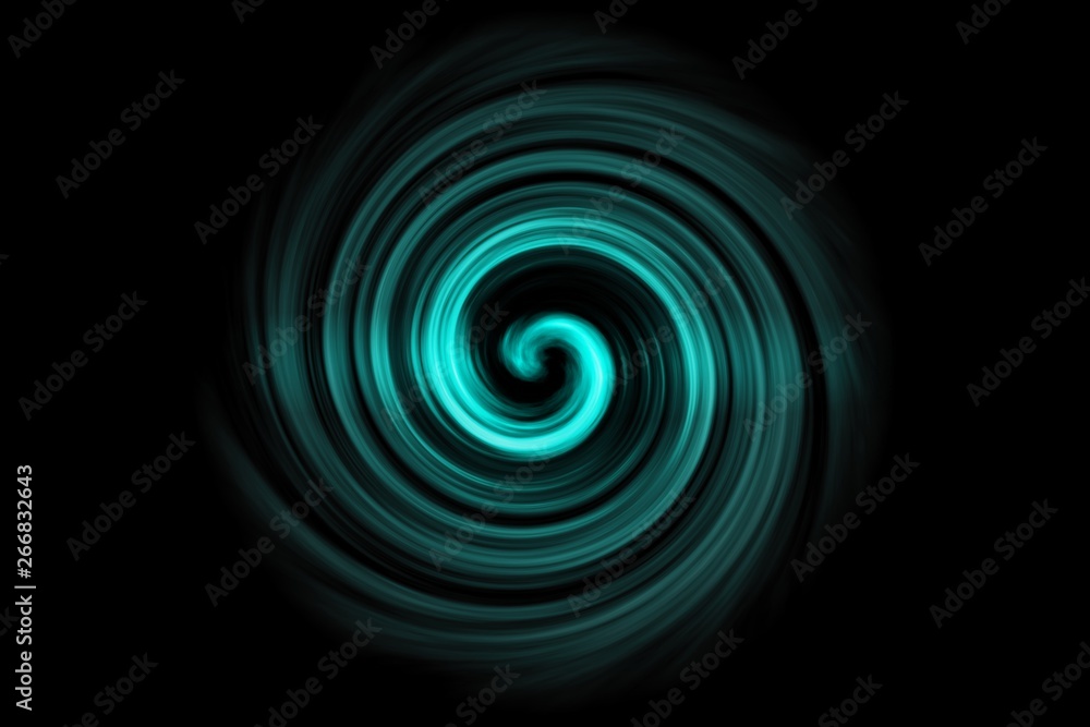 Glowing spiral tunnel with light teal cloud on black background Glowing spiral tunnel with light teal cloud on black background