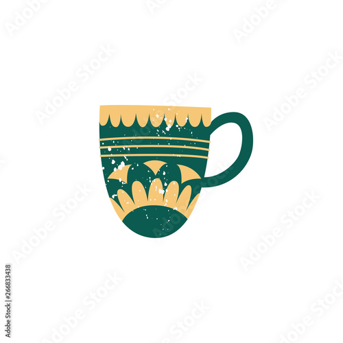 Vector flat ceramic crockery cup decorated icon