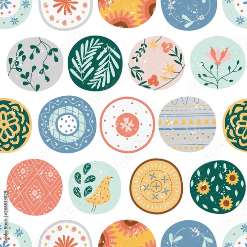 Kitchen seamless pattern of circles or ceramic plates flat cartoon style