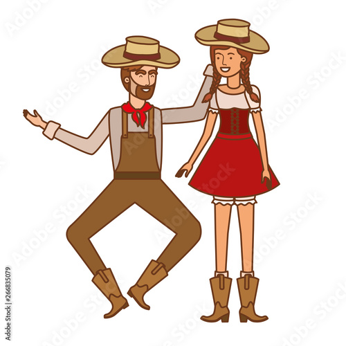 farmers couple dancing with straw hat