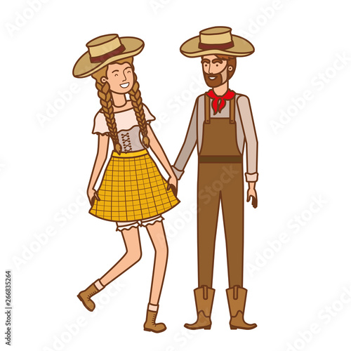 farmers couple dancing with straw hat