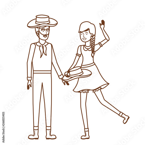 farmers couple dancing with straw hat