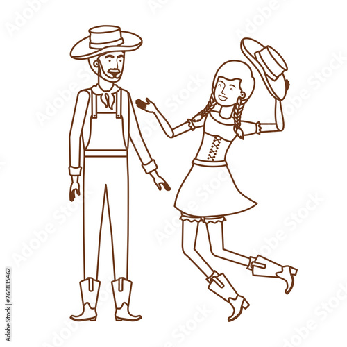 farmers couple dancing with straw hat