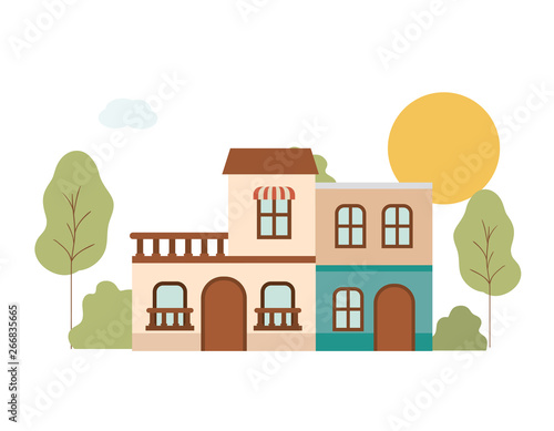 neighborhood houses in landscape isolated icon