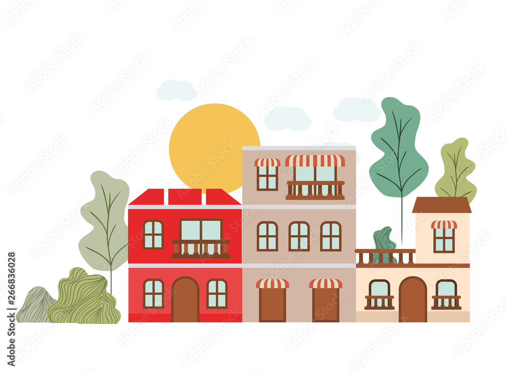 neighborhood houses in landscape isolated icon