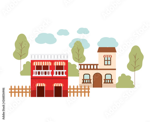 neighborhood houses in landscape isolated icon