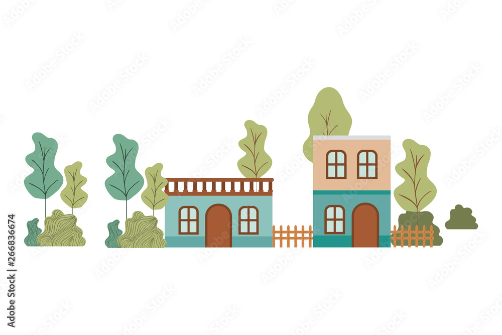 neighborhood houses in landscape isolated icon