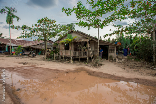 Ranong - Burma Village along the Kra Buri River March 9  2019 the atmosphere in the Burmese community There are boat houses and shops for tourists to visit near the Kra Buri area  the Thai-Myanmar 