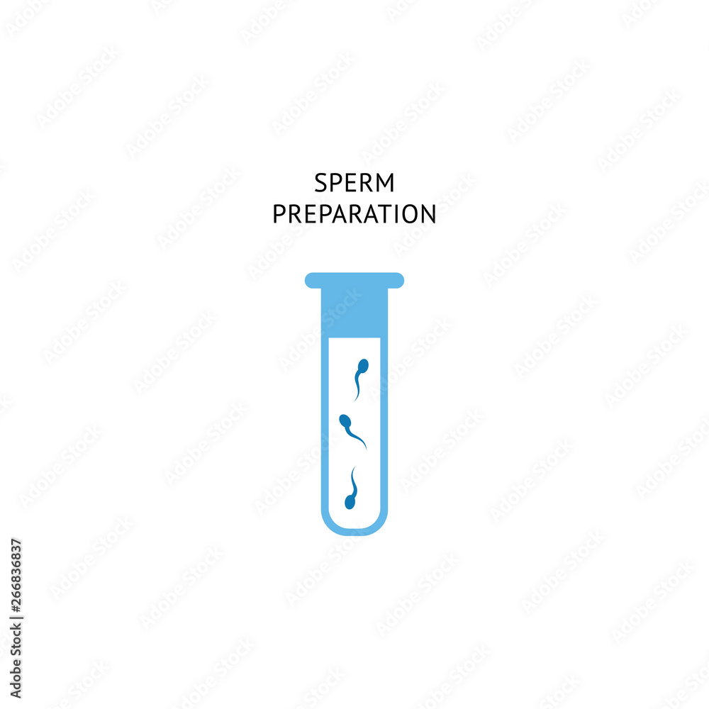 Sperm preparation procedure for fertilization. Laboratory tube icon with human fertility cell for insemination and IVF Sperm preparation procedure for fertilization. Laboratory tube icon with human fertility cell for insemination and IVF
