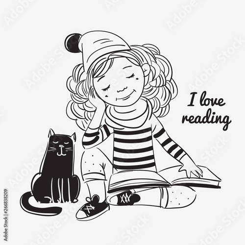 Cute, funny girl reads a book