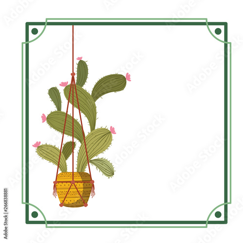 frame with cactus on macrame hangers icon