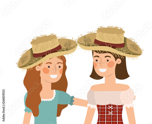farmers women talking with straw hat