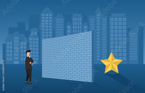 Businessman Thinking How to Reach Target with Mental Block Obstacle Business Concept Illustration